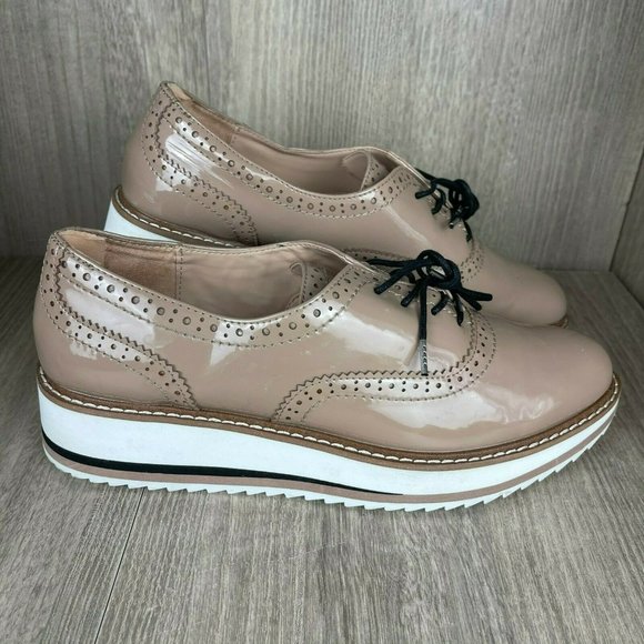 Zara Women's Oxford Platform Shoes Beige Sz 39